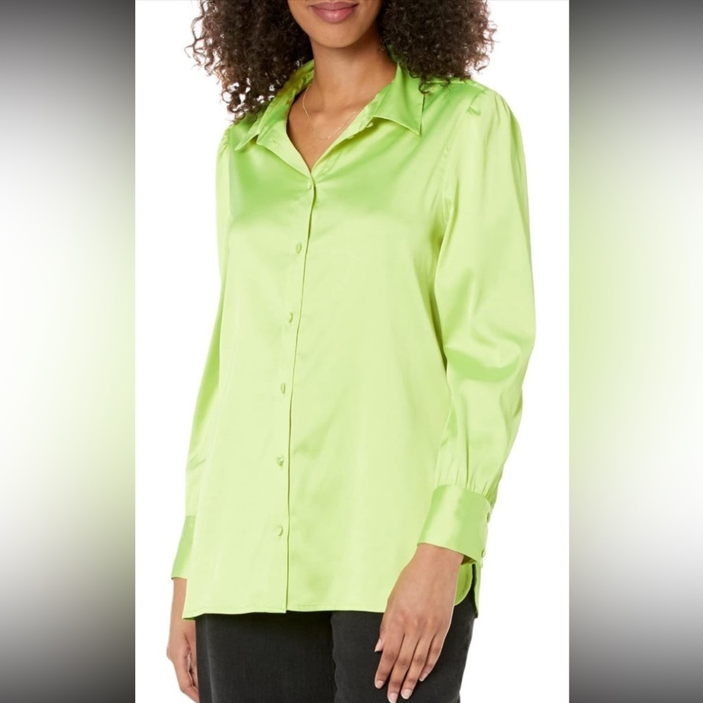 The Drop Women's  Long-Sleeve Button-Down Stretch Satin Shirt NWT M